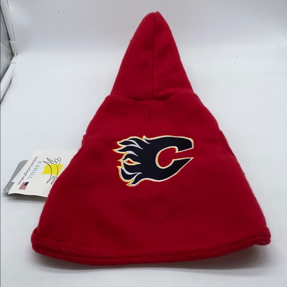 NHL Calgary Flames Hockey Team Dog Red Fleece Hoodie Sweater Size X-Small - Picture 8 of 12